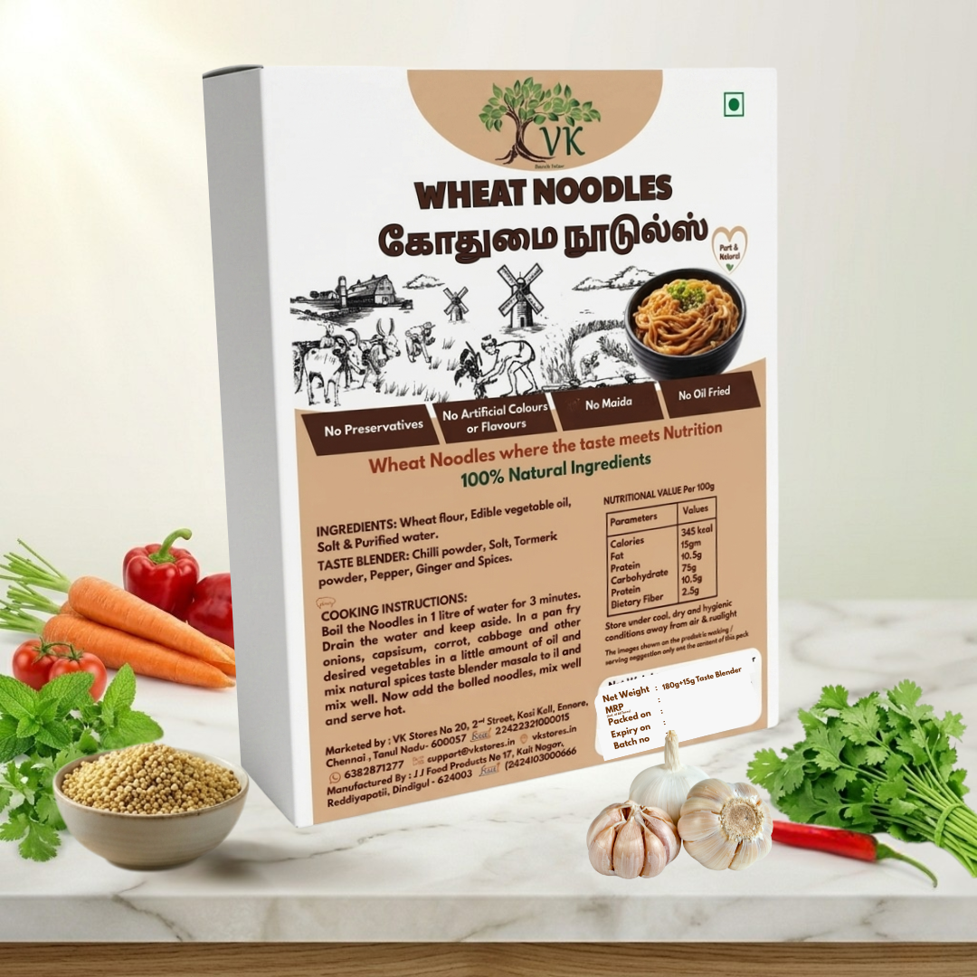 VK Wheat Noodles – No Maida, Non-Fried, Natural & Healthy Noodles 180g