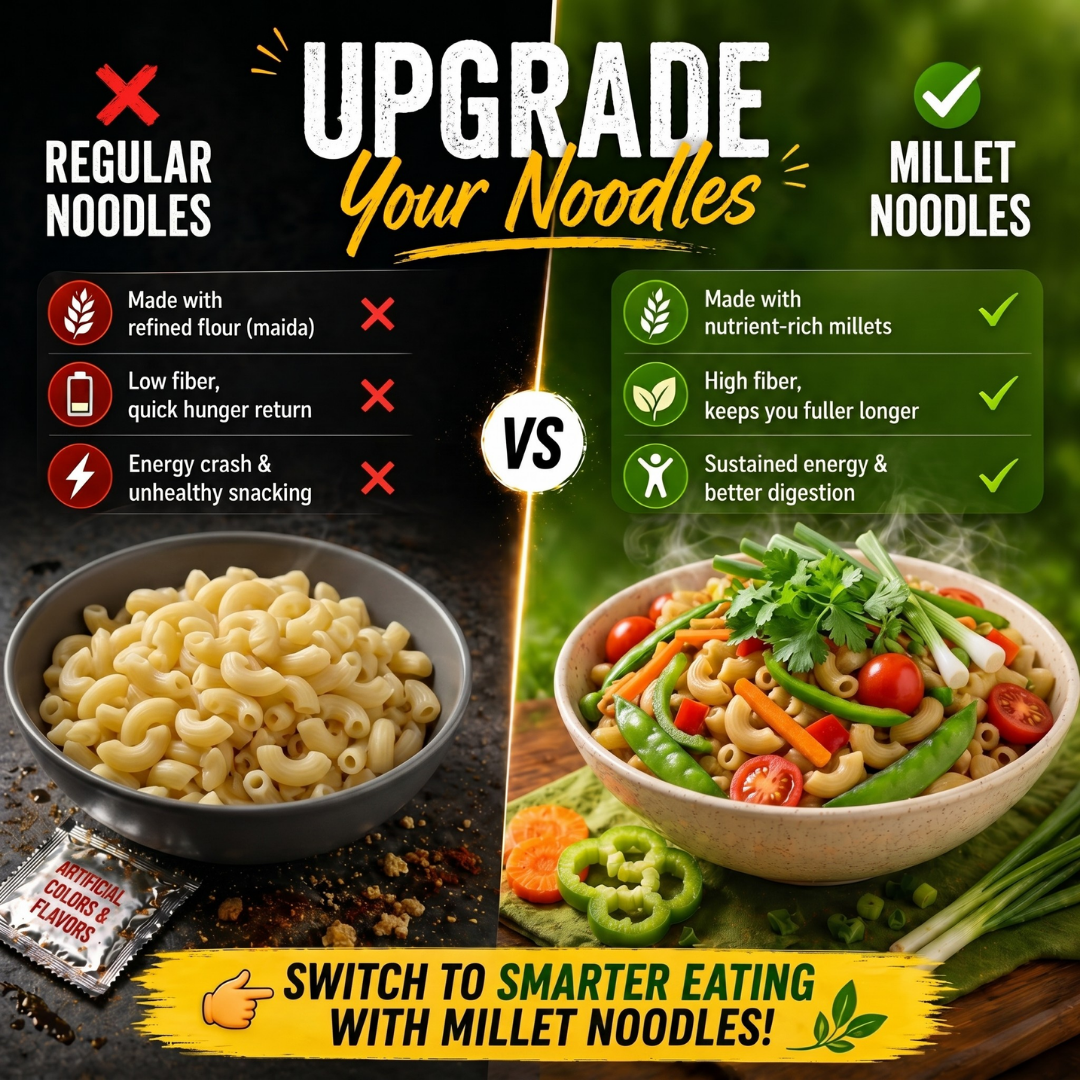 VK Stores Little Millet Macaroni Pasta (95% Little Millet) | Non-Fried | High Fiber | Healthy Hakka Style Pasta | No Artificial Colors or Preservatives