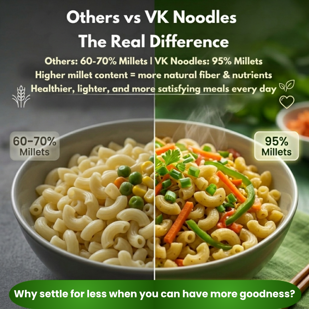 VK Stores Little Millet Macaroni Pasta (95% Little Millet) | Non-Fried | High Fiber | Healthy Hakka Style Pasta | No Artificial Colors or Preservatives