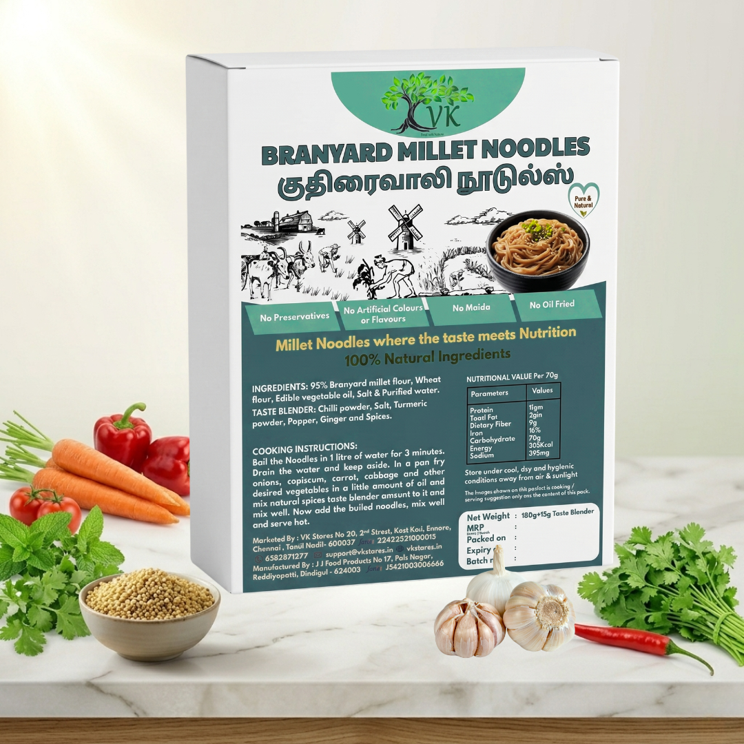 VK Barnyard Millet Noodles (95% Millet) – No Maida, Non-Fried, Natural & Healthy Noodles