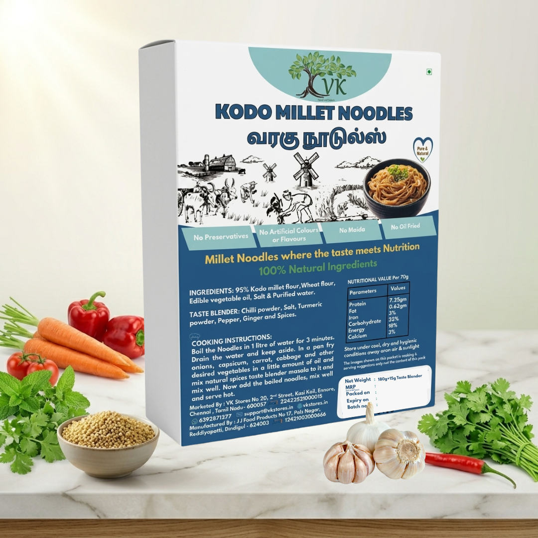 VK Kodo Millet Noodles (High Millet) – No Maida, Non-Fried, Natural Healthy Noodles
