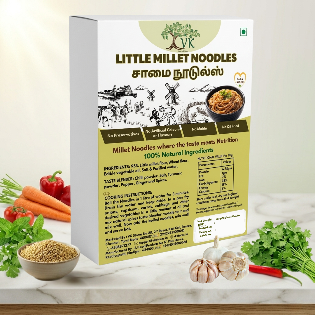 VK Little Millet Noodles (95% Millet) – No Maida, Non-Fried, Natural & Healthy Noodles 180g