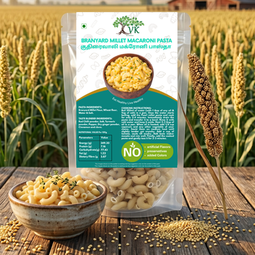 VK Barnyard Millet Macaroni Pasta (95% Barnyard Millet) | Non-Fried | High Fiber | Healthy Millet Pasta | No Artificial Colors, Flavours & Preservatives