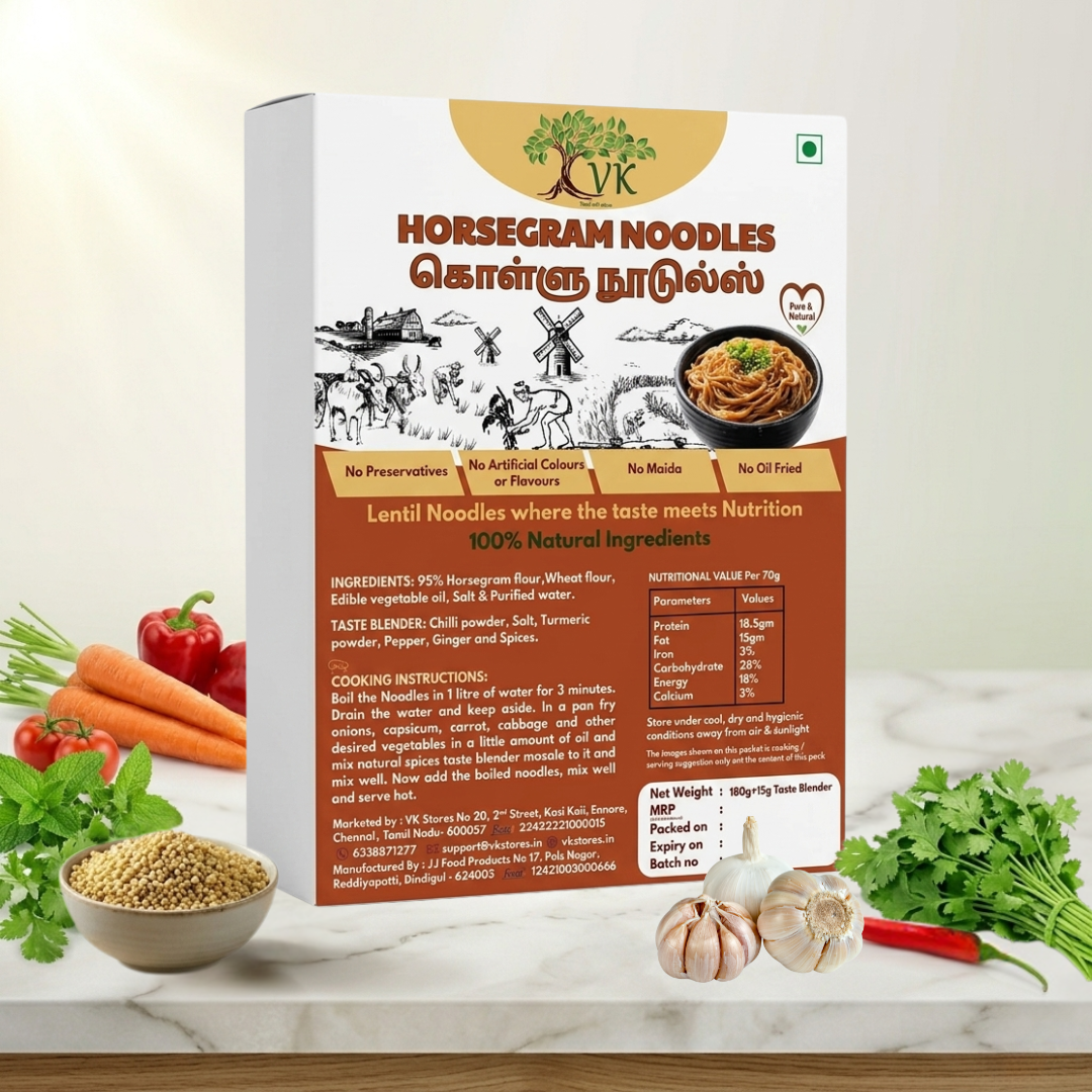 VK Horsegram Noodles (95% Horsegram) – No Maida, Non-Fried, High-Protein Healthy Noodles 180g