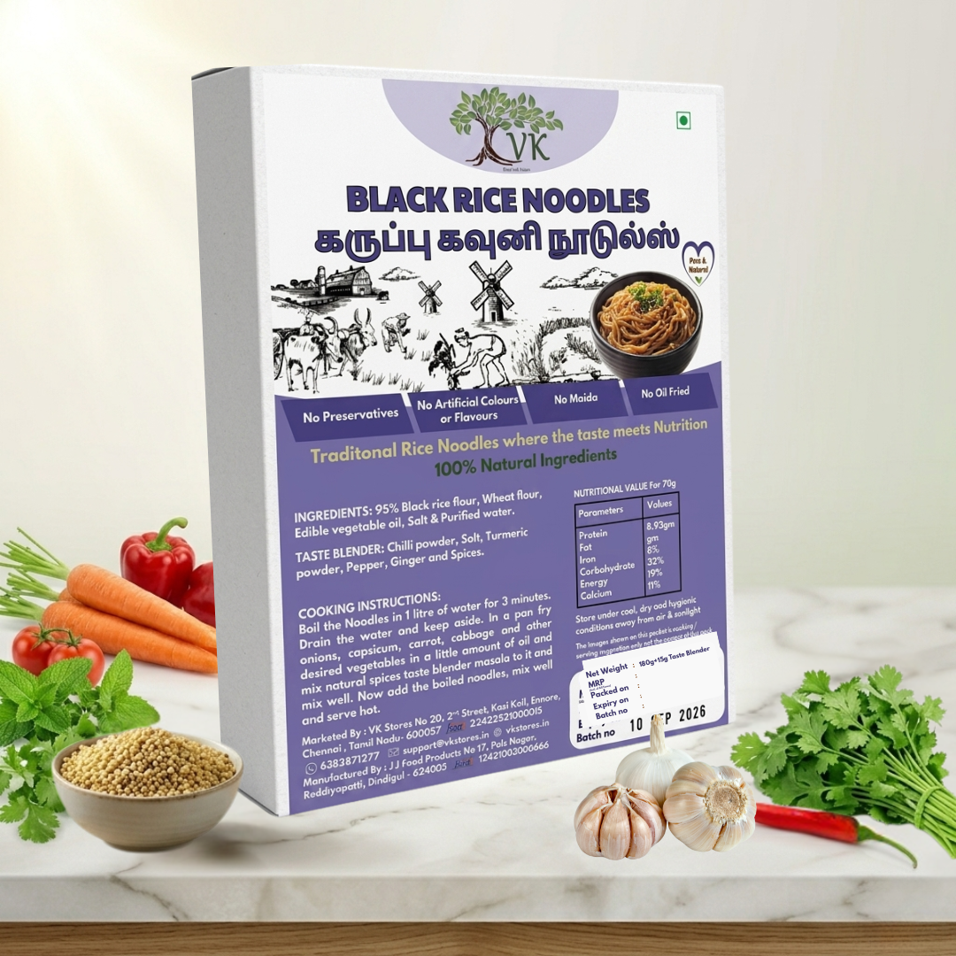 VK Black Rice Noodles (95% Black Rice) – No Maida, Non-Fried, Natural & Healthy Noodles 180g