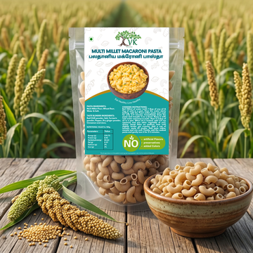 VK Multi Millet Macaroni Pasta (95% Multi Millet) | Non-Fried | High Fiber | Healthy Millet Pasta | No Artificial Colors, Flavours & Preservatives
