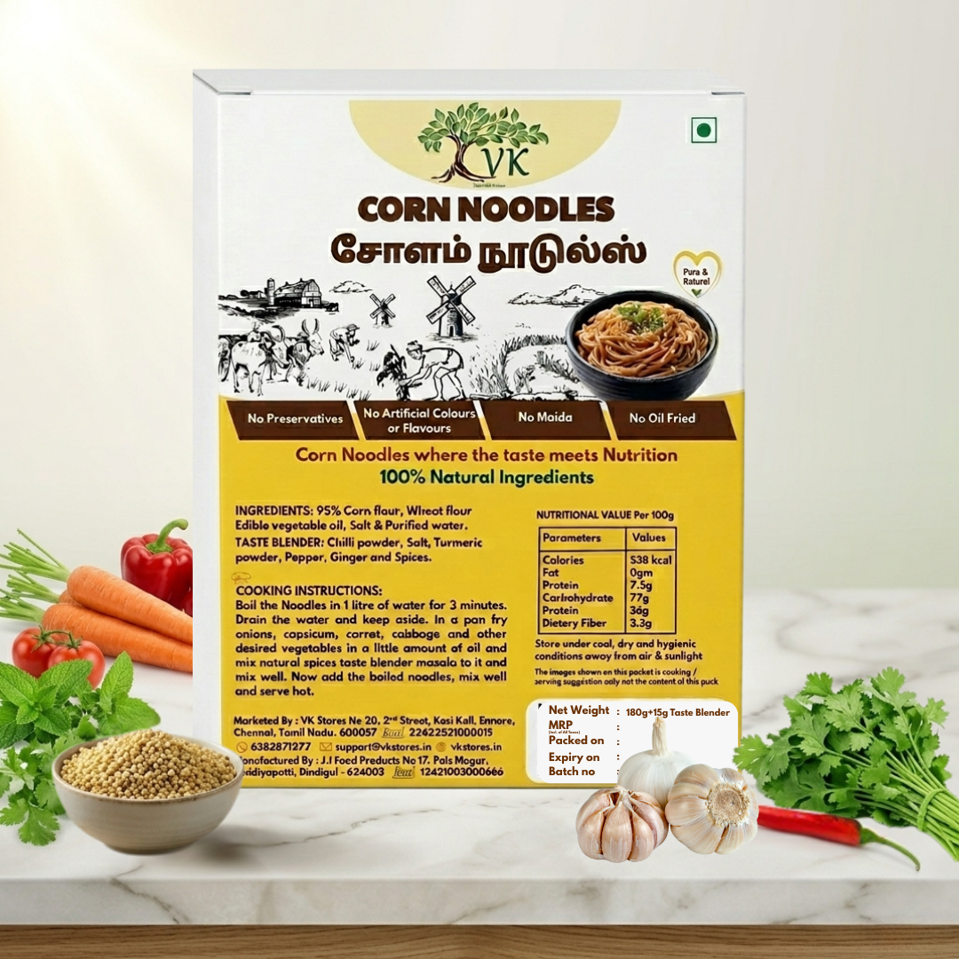 VK Corn Noodles (95% Corn) – No Maida, Non-Fried, Natural & Healthy Instant Noodles 180g