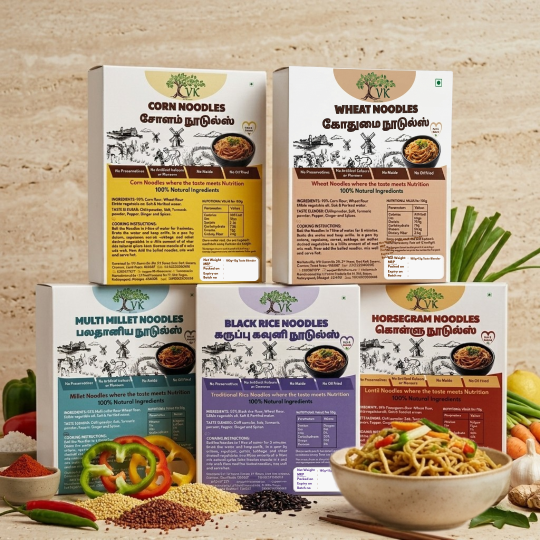 VK Healthy Noodles Combo (Pack of 5) – 95% Main Ingredient, No Maida, Non-Fried (180g X 5)