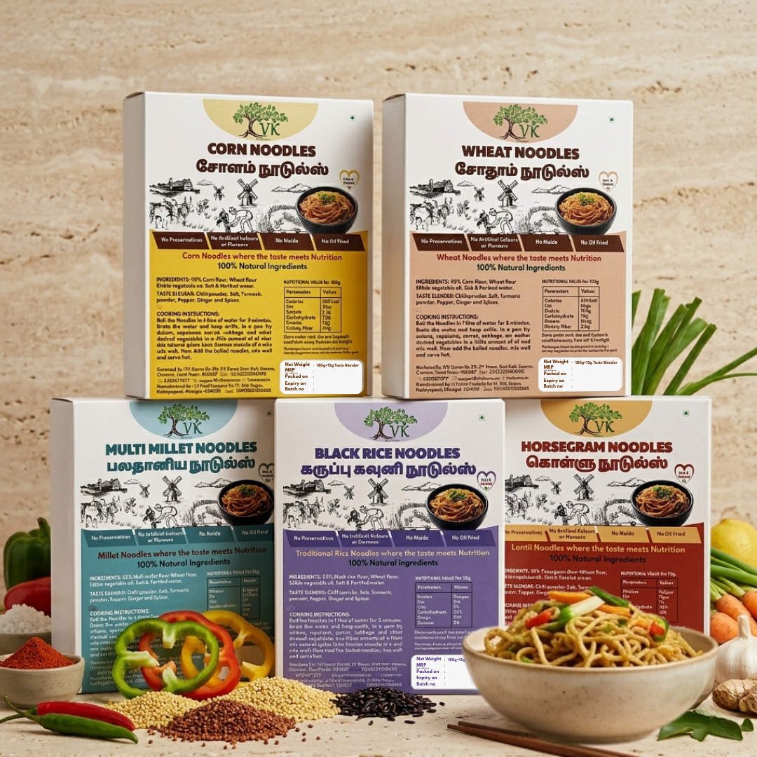VK Healthy Noodles Combo (Pack of 5) – 95% Main Ingredient, No Maida, Non-Fried
